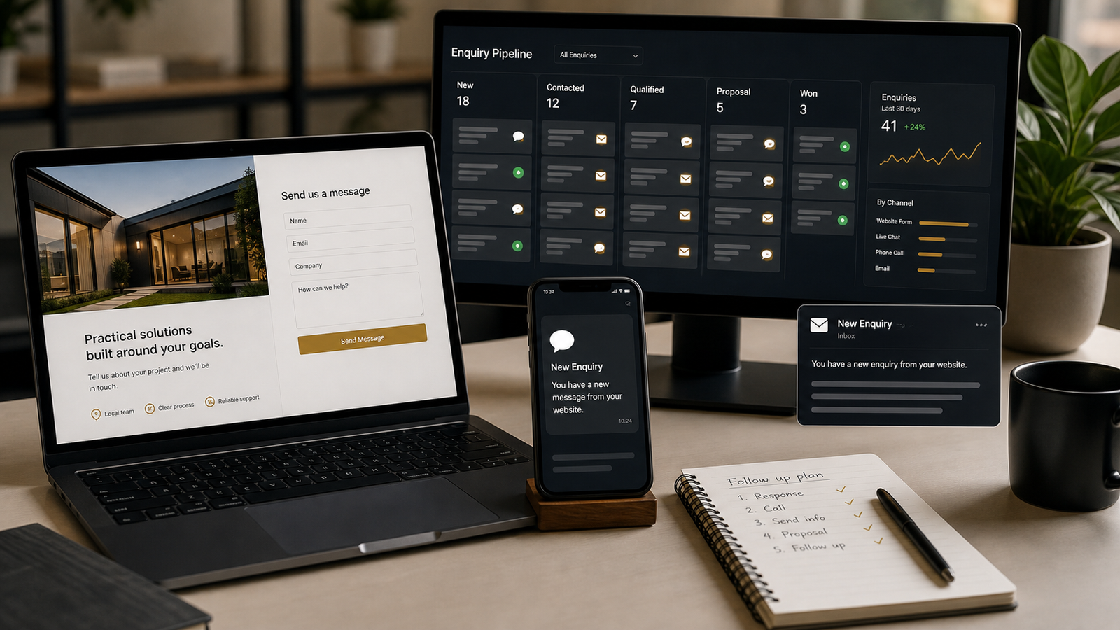 Formulaires, messages, appels et mises à jour CRM dans un seul flux.